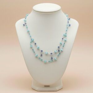 Handmade Light Blue & Turquoise Fashion Necklace 9” No 925 Stamp